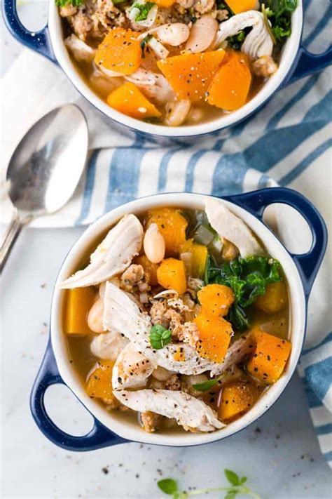 I am sharing this recipe from the cookbook with permission. Butternut Squash Soup with Chicken - Jessica Gavin