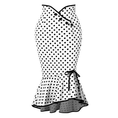 Bohoartist Polka Dot Skirt Vintage Women White Print High Waist Bodycon