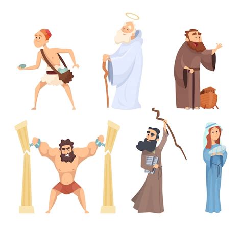 Free Vector Holy Bible Christian Characters Set Noah And Virgin Mary
