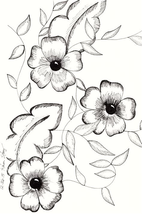 Vintage Black And White Flowers Vine Drawing Flower Drawing Black