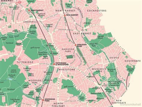 Barnet London Borough Retro Map Giclee Print Mike Hall Maps