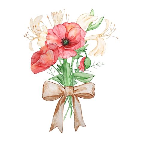 Premium Vector Watercolor Bouquet Of Birth Month Flower With Bow