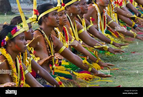 Yapese Women In Traditional Clothing Singing And Dancing At Yap Day