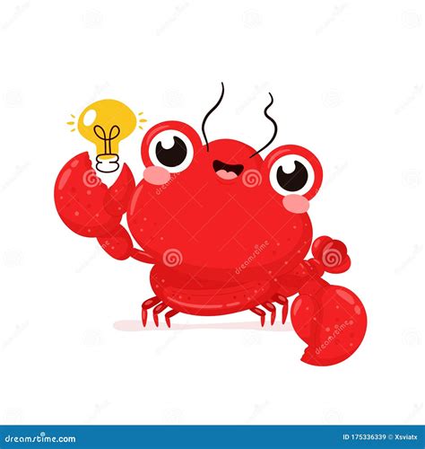 Cute Happy Smiling Lobster With Light Bulb Stock Vector Illustration