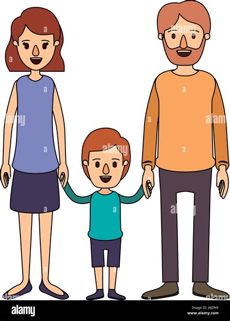 Imagen En Color Caricatura Familia Con Papá Y Mamá Barbudo Con Pelo
