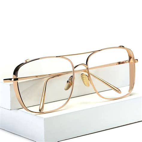 buy square oversized vintage clear lens prescription glasses gold frame men