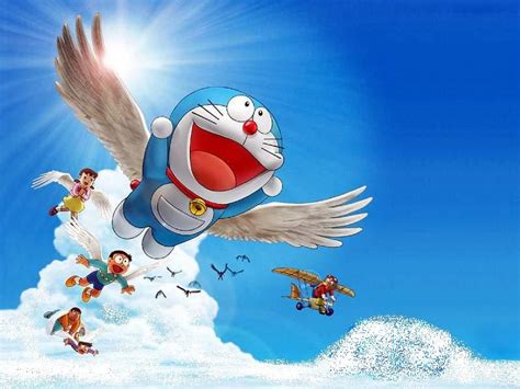 Wallpaper Doraemon Terbang Di Awan Gambar Kartun Lucu 1600x1200