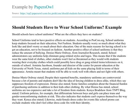 Should Students Have To Wear School Uniforms Free Essay Example