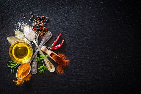 Spices Background On Black Slate Background Stock Photo - Download ...