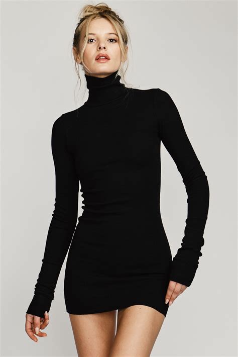 Long Sleeve Turtleneck Mini Dress Black Éterne