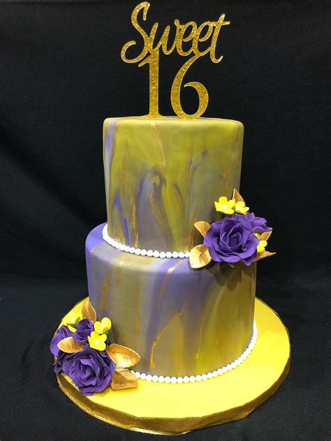 Sweet 16 Birthday Cake Purple And Yellow Marble Cake Yellow Birthday