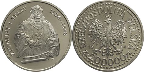 Polen Volksrepublik 200000 Zloty 1994 MW Polish Rulers Series Zygmunt I Stary Proof Русские