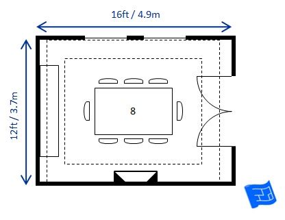 This may be laid out as 10 feet by 20 feet. Dining Room Size