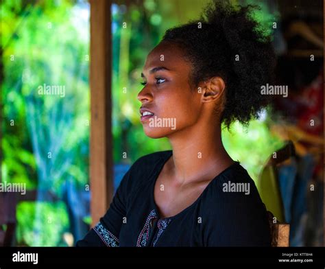 Melanesian Pacific Islander Beautiful Girl With Afro Half Profile