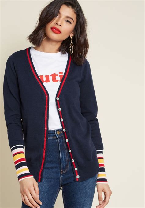 Sleeve It To Me Striped Cardigan In Navy With Images Navy Cardigan