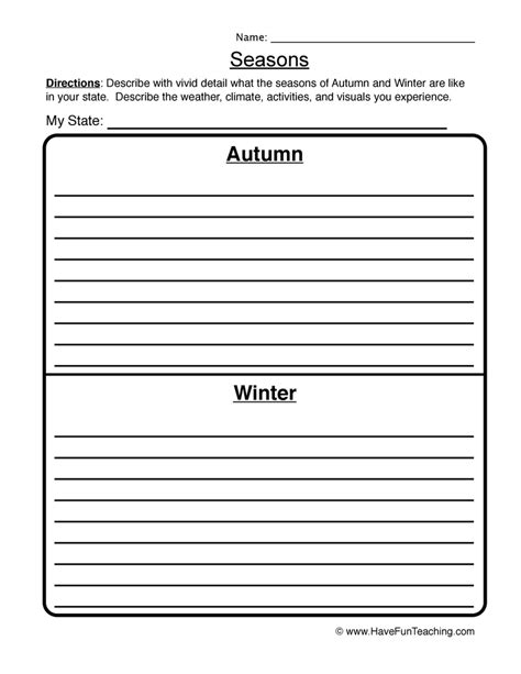 Seasons Descriptions Worksheet By Teach Simple