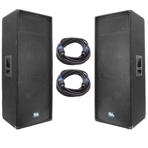 Seismic Audio Pair Of Dual 15 Pa Speakers And 25 Speaker Cables Pa