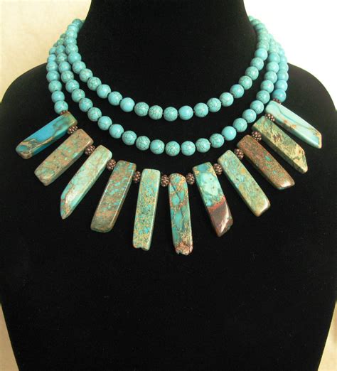 Multi Strand Spike Turquoise Statement Necklace Big And Bold Etsy