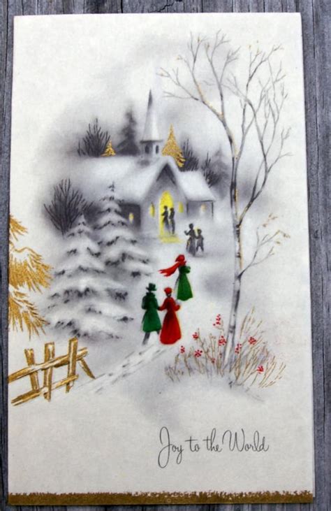 1950s Vintage Snowy Scene With Church Christmas Card Etsy