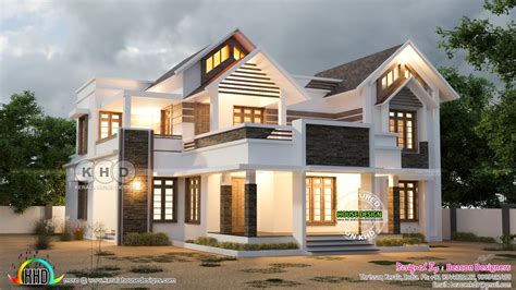 Beautiful 4 Bedroom Modern Mix Roof Home Design Keral