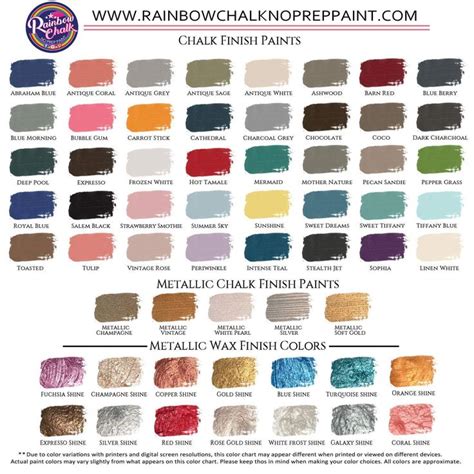 Rainbow Chalk No Prep Paint Color Chart Paint Color Chart Paint