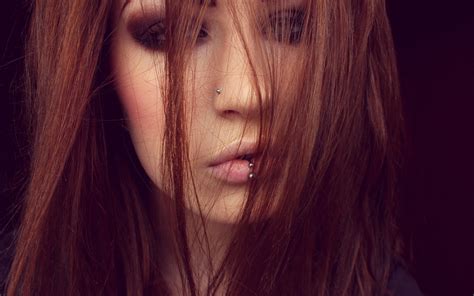 Close Up Photo Of Red Haired Woman With Silver Colored Lip Piercing Hd