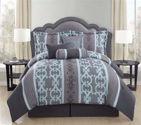 This item may be discontinued or not carried in your nearest store. 7 Piece Queen Zareen Gray/Aqua Comforter Set | bedding ...