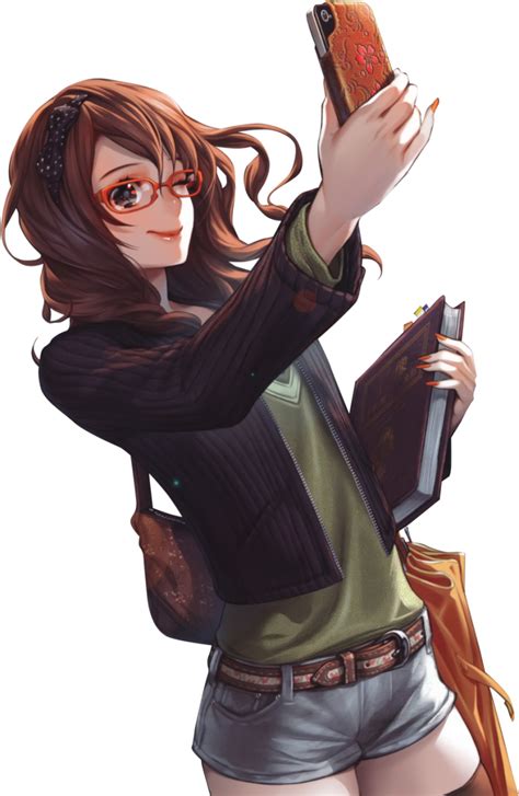 brown hair anime girl glasses phone render png by seikiyukine anime girl with brown curly hair