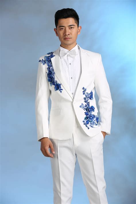New Arrivals Applique White Wedding Suits For Men Slim Fit Formal Groom