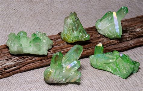 Light Green Aura Quartz Clustertitanium Mineral Crystal Etsy