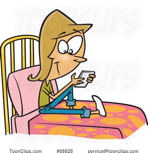 clipart cartoon teen girl texting on her bed 68828 by ron leishman