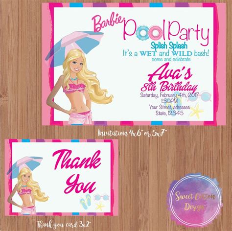 barbie pool party birthday with thank you note by sweetcottoninc on etsy barbie pool party