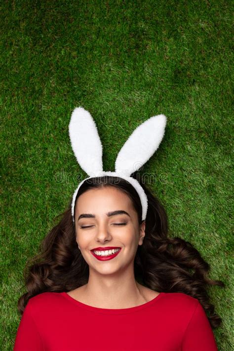 Content Easter Girl In Bunny Ears Stock Image Image Of Event Festive