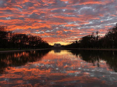 Sunset Over The Reflecting Pool Washington Dc Sky Skies Nature