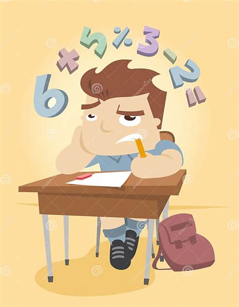 Little Boy Trying To Solve A Math Problem At School Stock Illustration