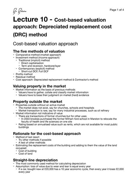 Lecture 10 Cost Based Valuation Approach Assuming Cost Of New