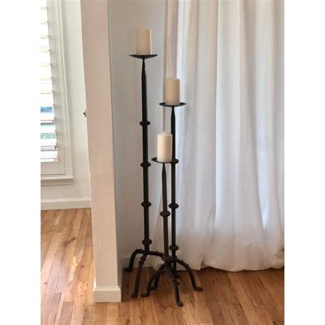 Vintage Spanish 3 Piece Wrought Iron Floor Candle Holders Set Of 3