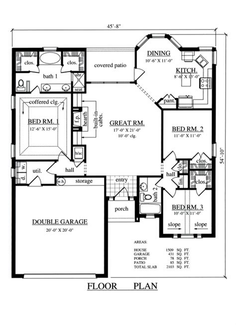Traditional Style House Plan 3 Beds 200 Baths 1509 Sqft Plan 42
