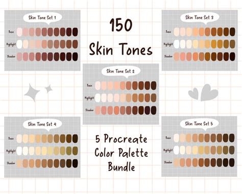 150 Skin Tone Colors Procreate Skin Color Palettes Bundle Etsyde