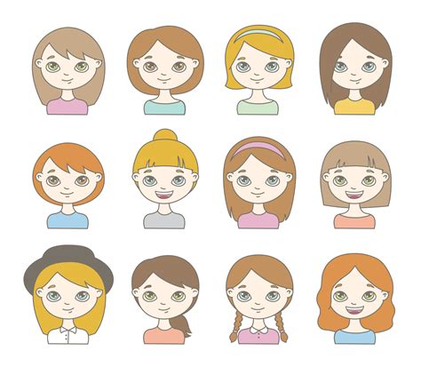 Set Of Cute Female Characters Cartoon Avatars Smiling Girls With