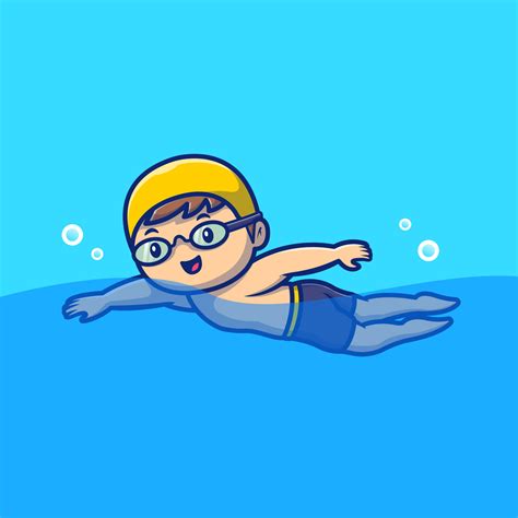 Gente Linda Nadando Ilustración De Icono De Vector De Dibujos Animados
