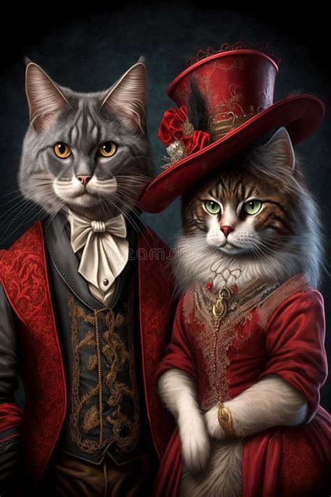 Cats Dressed In Vintage Clothes In Victorian Style Portrait In The Style Of The Th Century