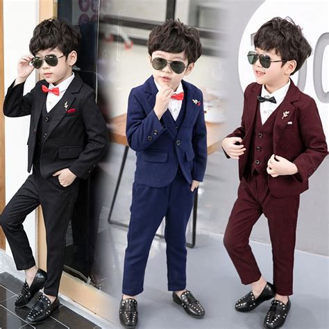 Fashion Kids Boy Wedding Gentleman Sets Coatpantsvest 3pcs Baby Boys