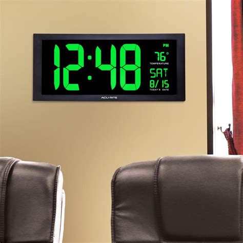 Acurite 18 In Large Led Clock With Indoor Temperature In Green Display