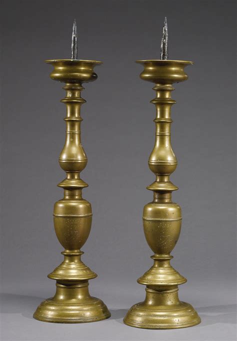 A Pair Of Italian Bronze Pricket Candlesticks 17th Century