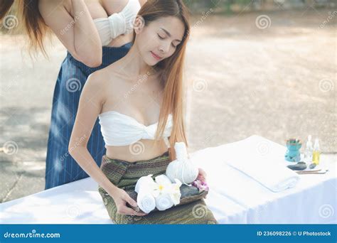 Two Asia Women Doing Spa Massage Together In Outdoor Stock Photo Image Of Enjoying Beautiful