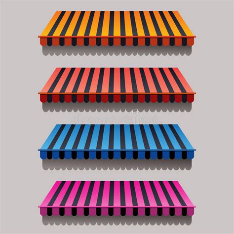Set Of Striped Awnings For Shop And Marketplace Stock Vector