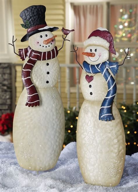 Mr And Mrs Snowman Couple Statue Stake Christmas Holiday Winter Outdoor