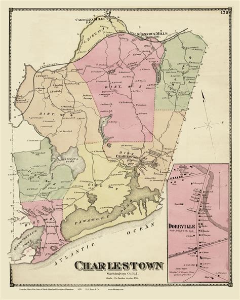 Charlestown Rhode Island 1870 Old Town Map Reprint Old Maps