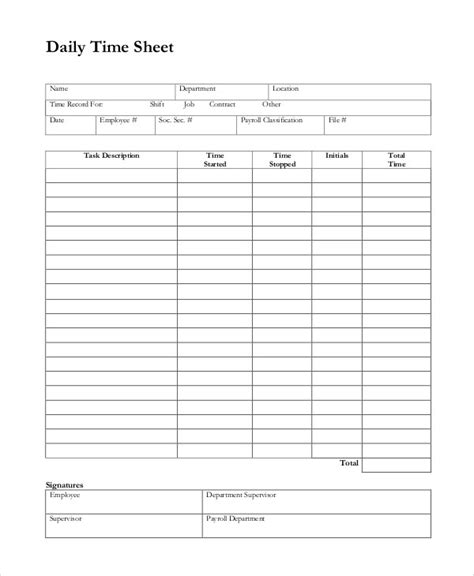 Best Free Printable Time Sheets Derrick Website Free 9 Sample Daily